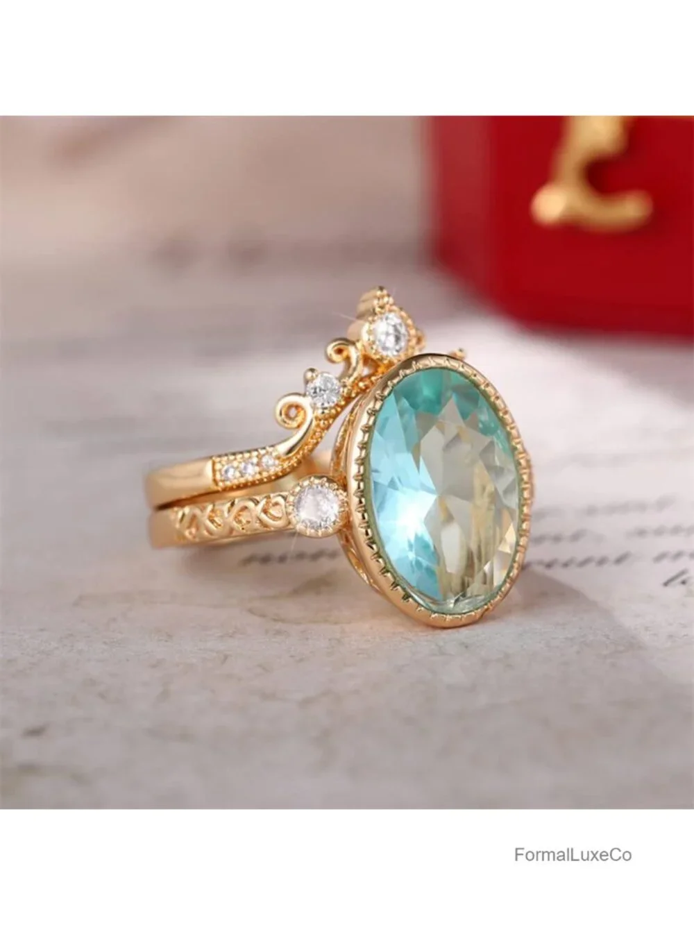 925 Silver Gold Crown Oval Zircon Ring